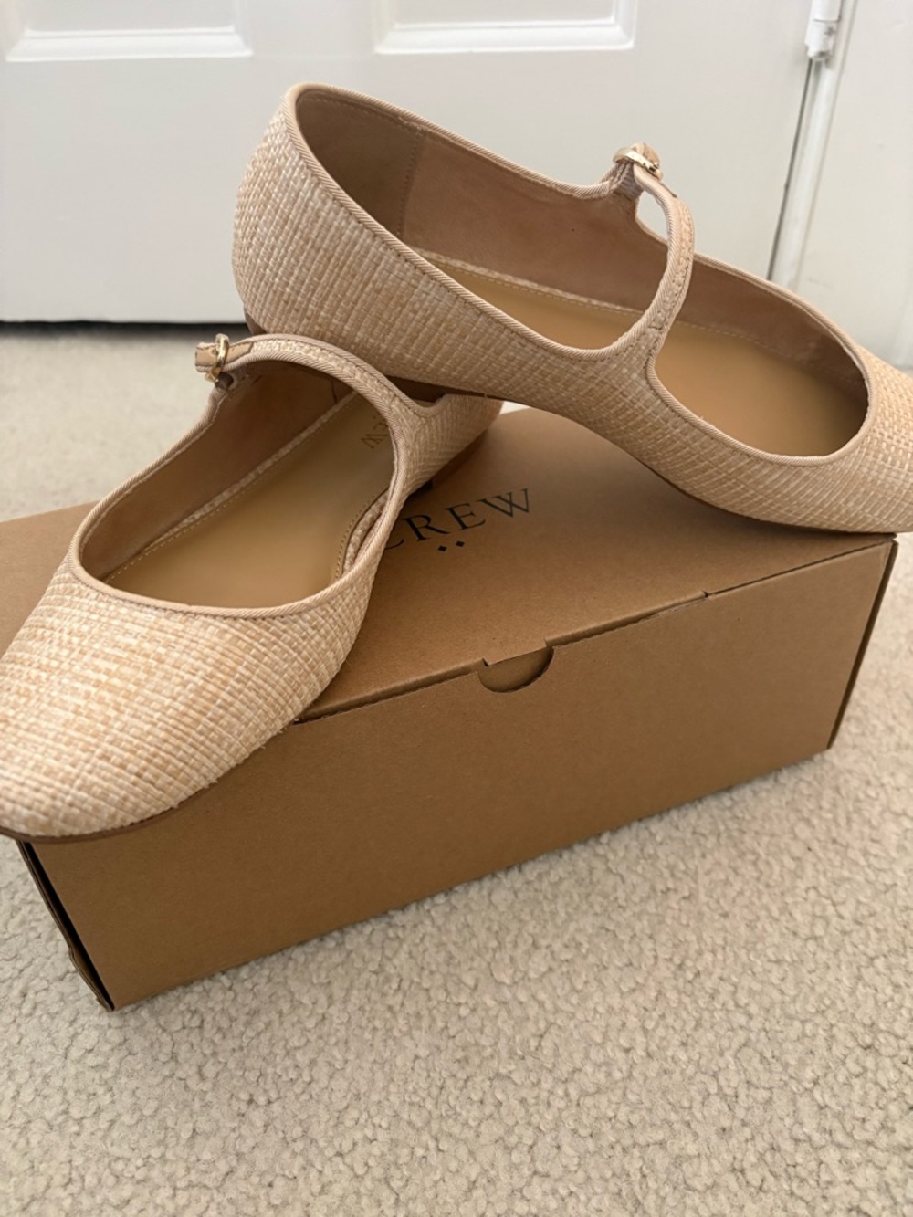 J. Crew Beige Woven Mary Jane Flats with Buckle